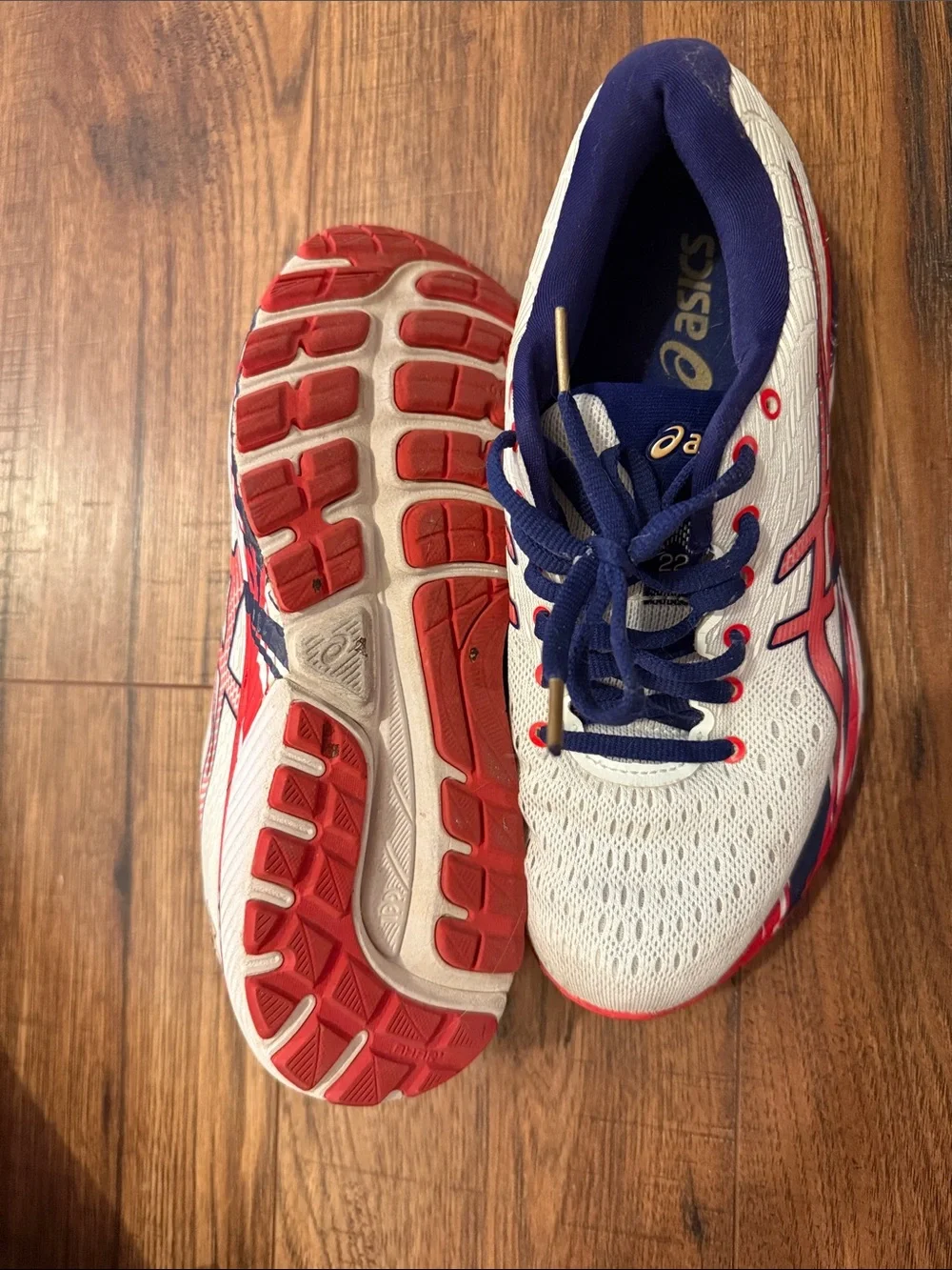 Asics Kids White Navy and Red Performance Sneakers